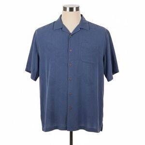 Tommy Bahama Silk Shirt Mens 2XB Blue‎ Camp Collar Short Sleeve Button Front